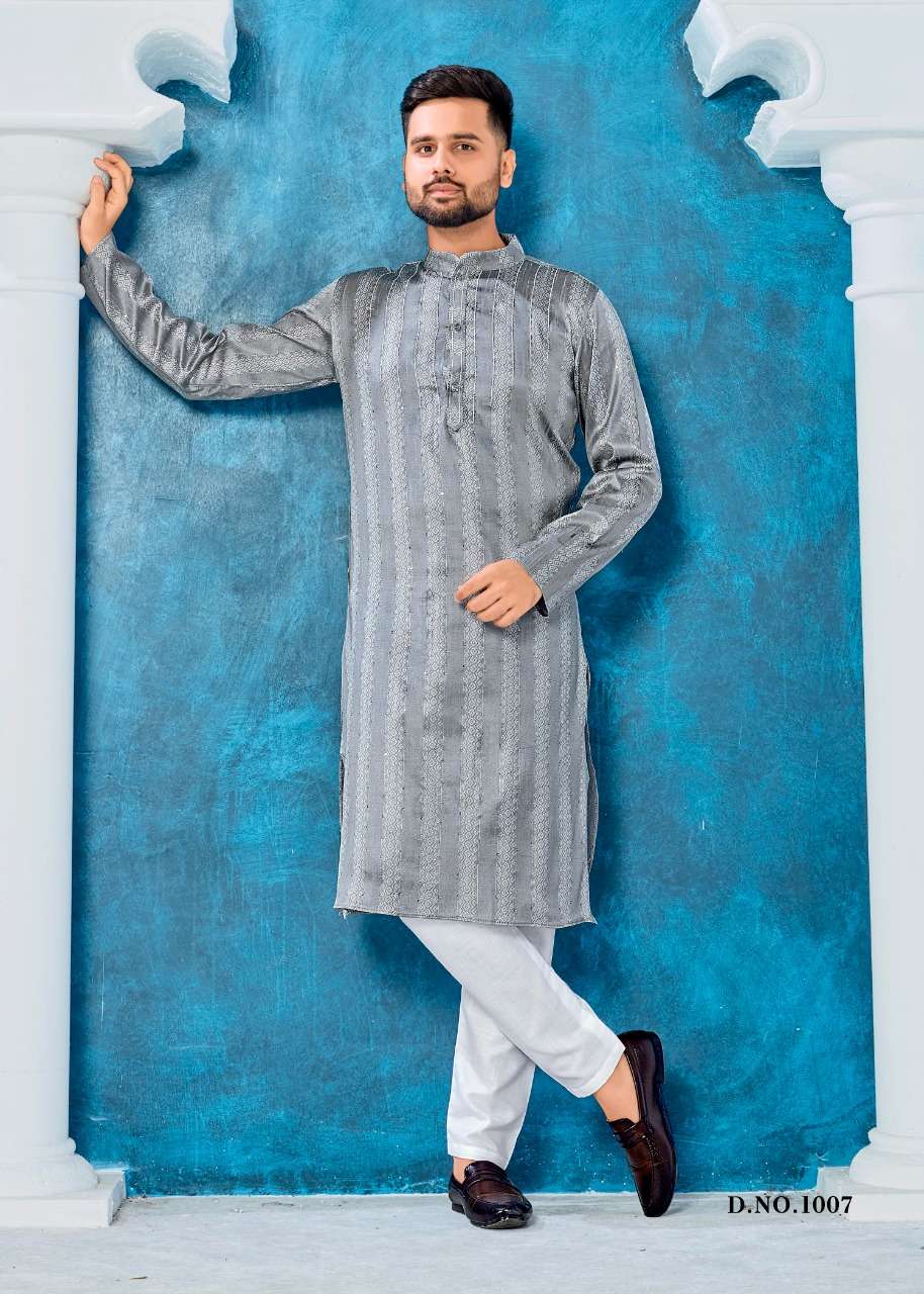 Royal Men By Banwery Fashion 1001 To 1009 Series Beautiful Colorful Stylish Fancy Casual Wear & Ethnic Wear & Ready To Wear Jacuqard Silk Kurtas With Pajamas At Wholesale Price