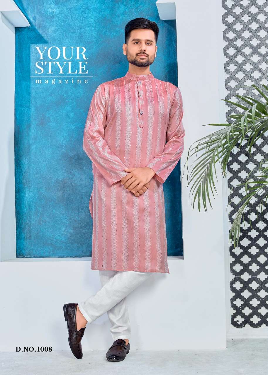 Royal Men By Banwery Fashion 1001 To 1009 Series Beautiful Colorful Stylish Fancy Casual Wear & Ethnic Wear & Ready To Wear Jacuqard Silk Kurtas With Pajamas At Wholesale Price