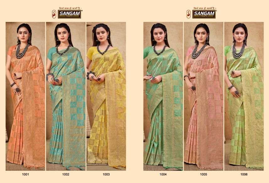 Manjubaa Silk By Sangam Prints 1001 To 1006 Series Indian Traditional Wear Collection Beautiful Stylish Fancy Colorful Party Wear & Occasional Wear Silk Sarees At Wholesale Price