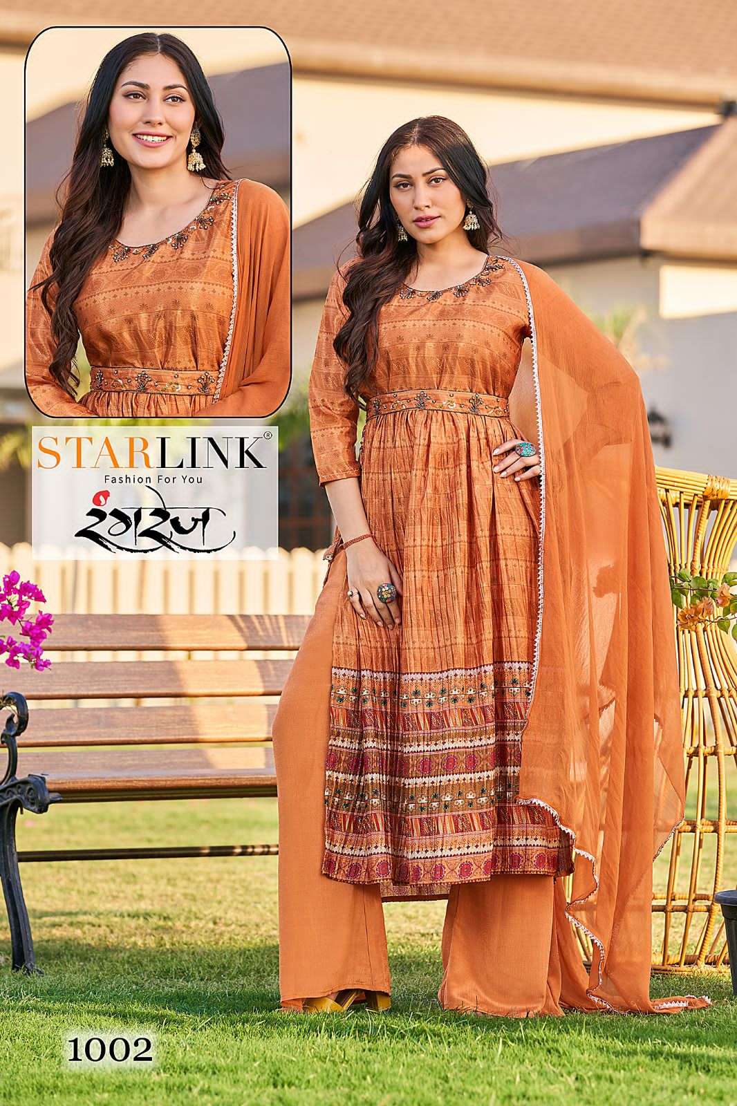 Rangrez By Starlink 1001 To 1008 Series Festive Traditional Wear Collection Beautiful Stylish Fancy Colorful Party Wear & Occasional Wear Chinnon Digital Print Dresses At Wholesale Price