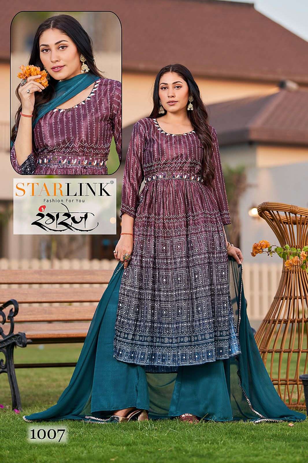 Rangrez By Starlink 1001 To 1008 Series Festive Traditional Wear Collection Beautiful Stylish Fancy Colorful Party Wear & Occasional Wear Chinnon Digital Print Dresses At Wholesale Price