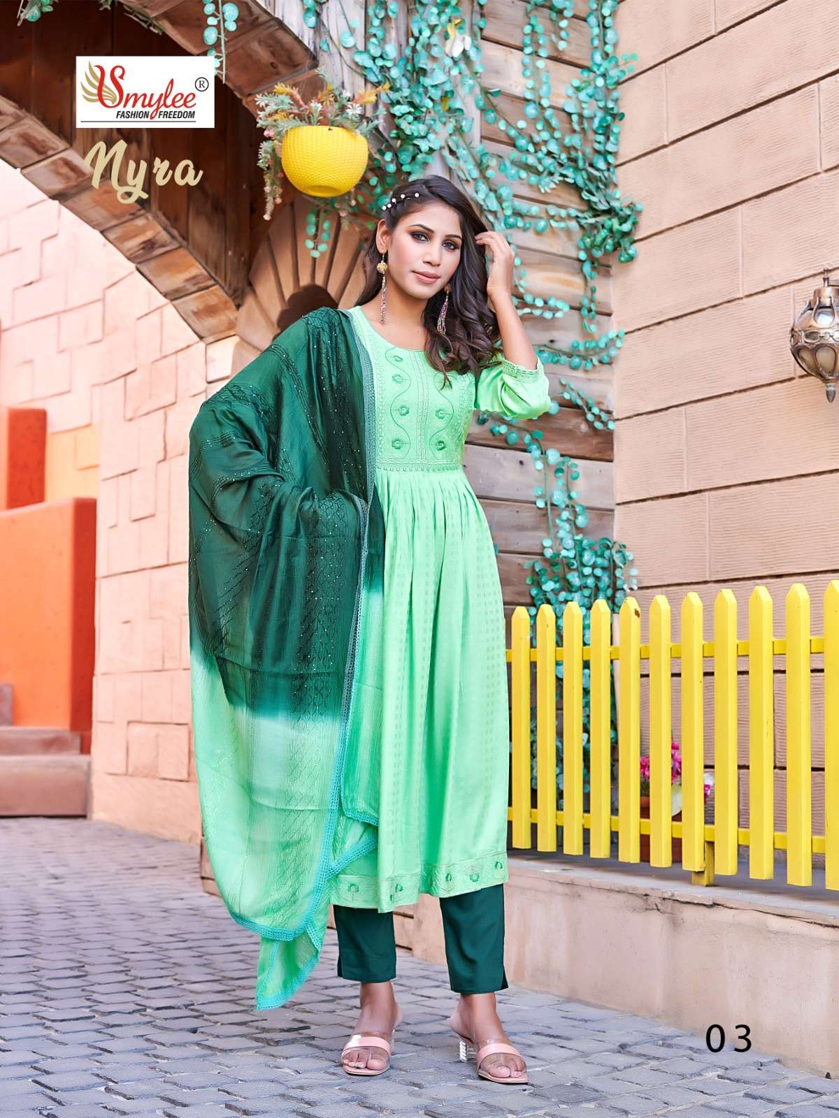 Nyra By Smylee 01 To 08 Series Festive Traditional Wear Collection Beautiful Stylish Fancy Colorful Party Wear & Occasional Wear Heavy Rayon Print Dresses At Wholesale Price