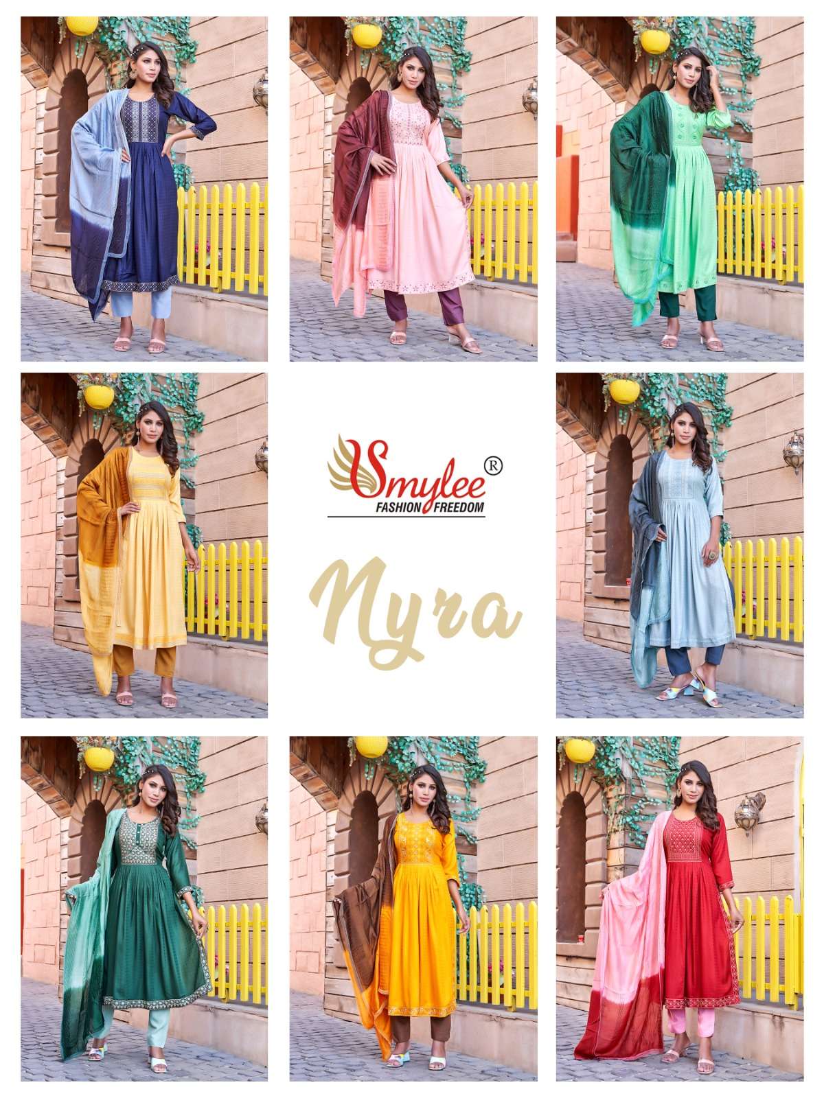 Nyra By Smylee 01 To 08 Series Festive Traditional Wear Collection Beautiful Stylish Fancy Colorful Party Wear & Occasional Wear Heavy Rayon Print Dresses At Wholesale Price