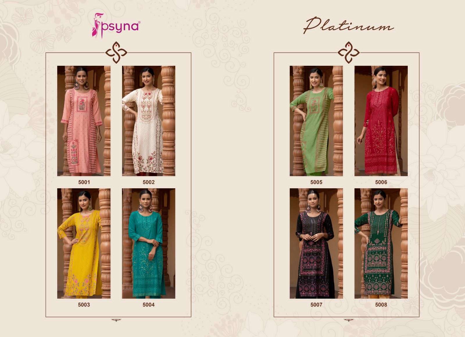 Platinum Vol-5 By Psyna 5001 To 5008 Series Designer Stylish Fancy Colorful Beautiful Party Wear & Ethnic Wear Collection Rayon Print Kurtis At Wholesale Price