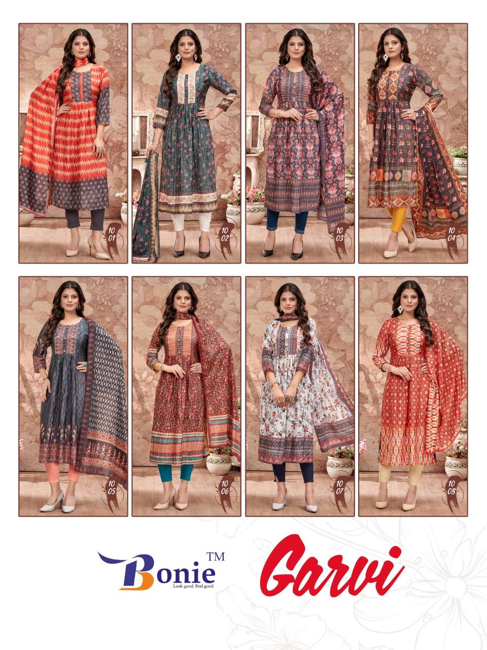 Garvi By Bonie 1001 To 1008 Series Designer Festive Suits Collection Beautiful Stylish Fancy Colorful Party Wear & Occasional Wear Fancy Dresses At Wholesale Price
