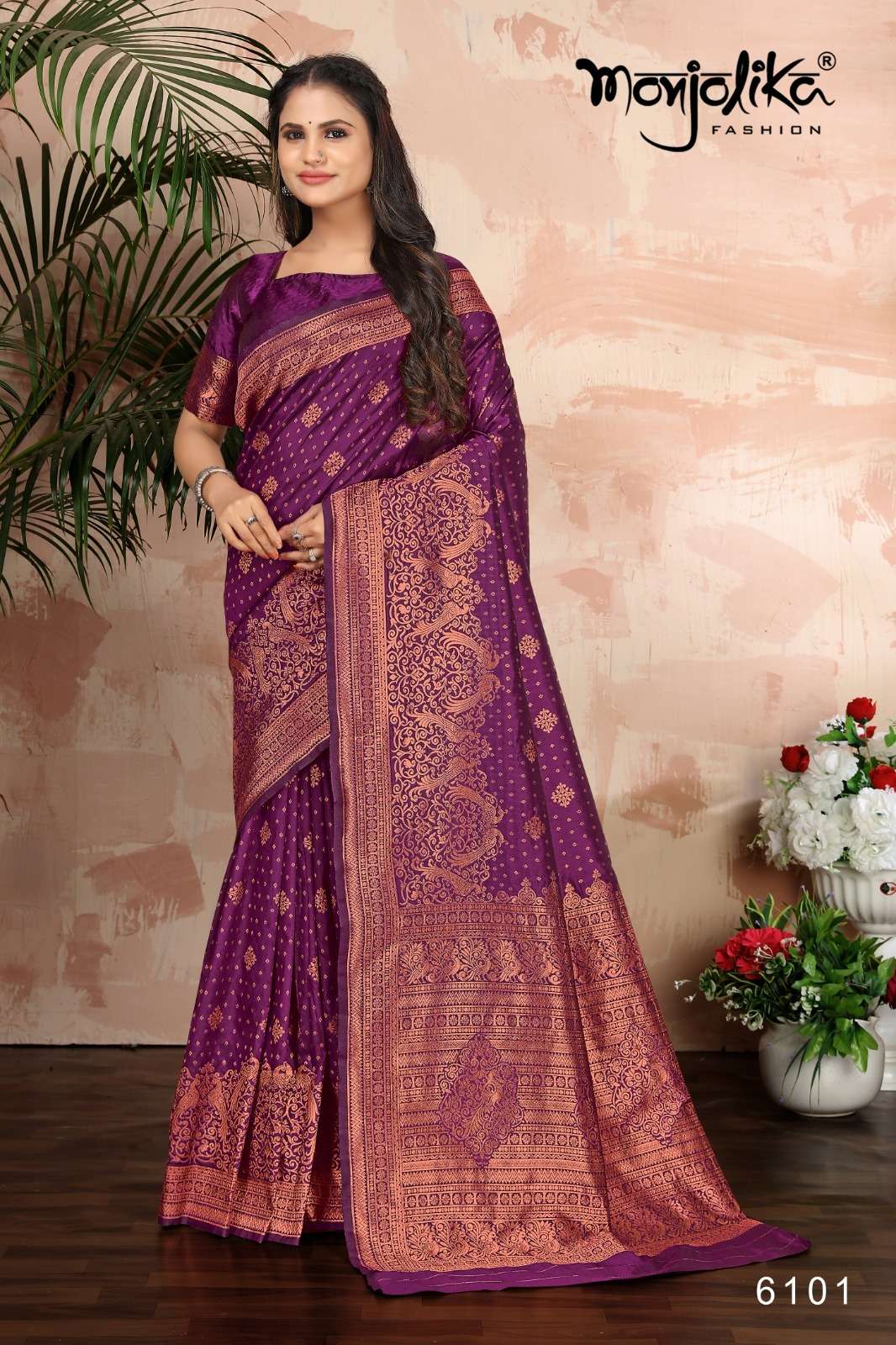 Madhushri By Monjolika 6101 To 6106 Series Indian Traditional Wear Collection Beautiful Stylish Fancy Colorful Party Wear & Occasional Wear Banarasi Silk Sarees At Wholesale Price