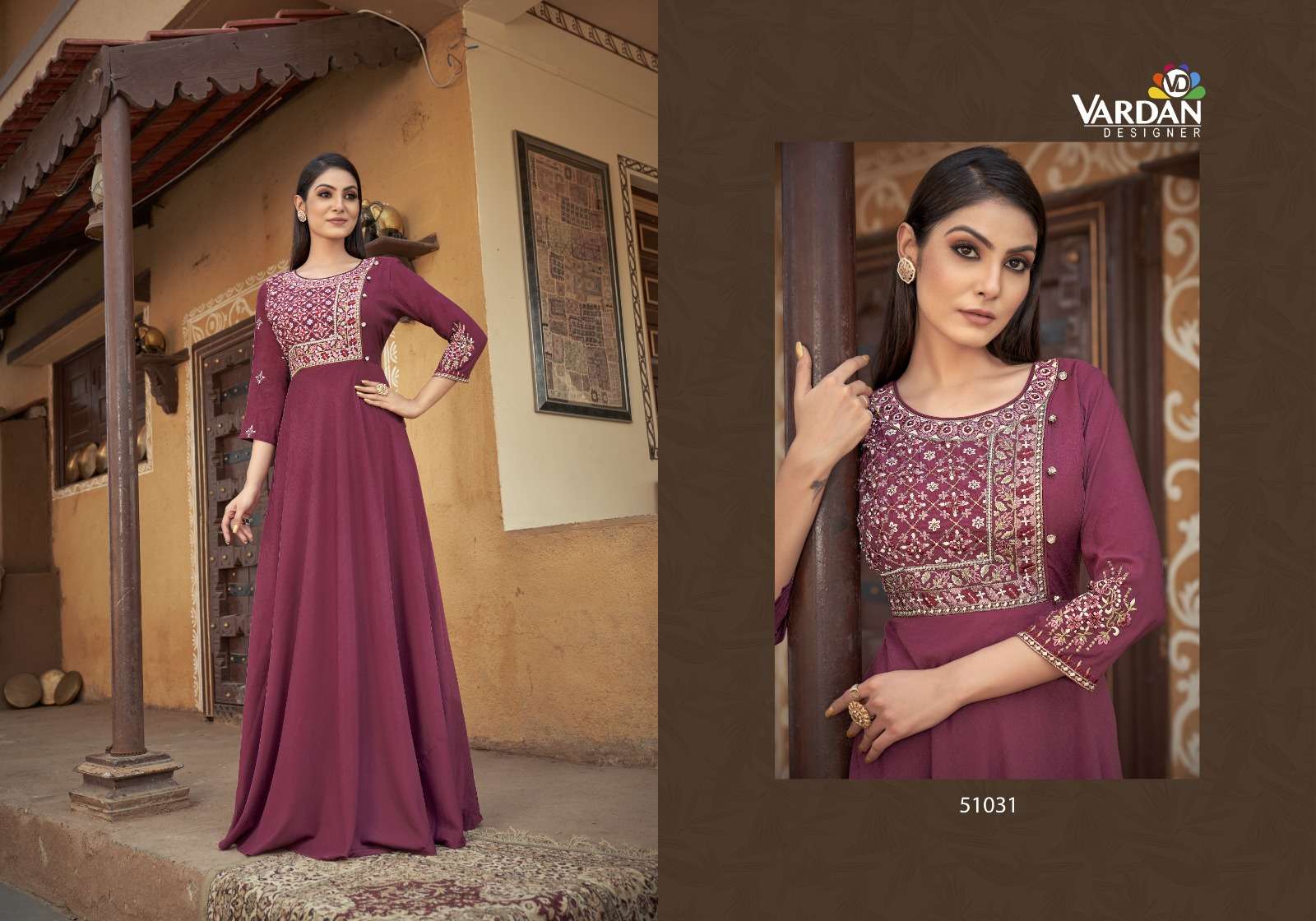 Sugar By Vardan Designer 51031 To 51033 Series Beautiful Stylish Fancy Colorful Casual Wear & Ethnic Wear Heavy Muslin Embroidered Gowns At Wholesale Price