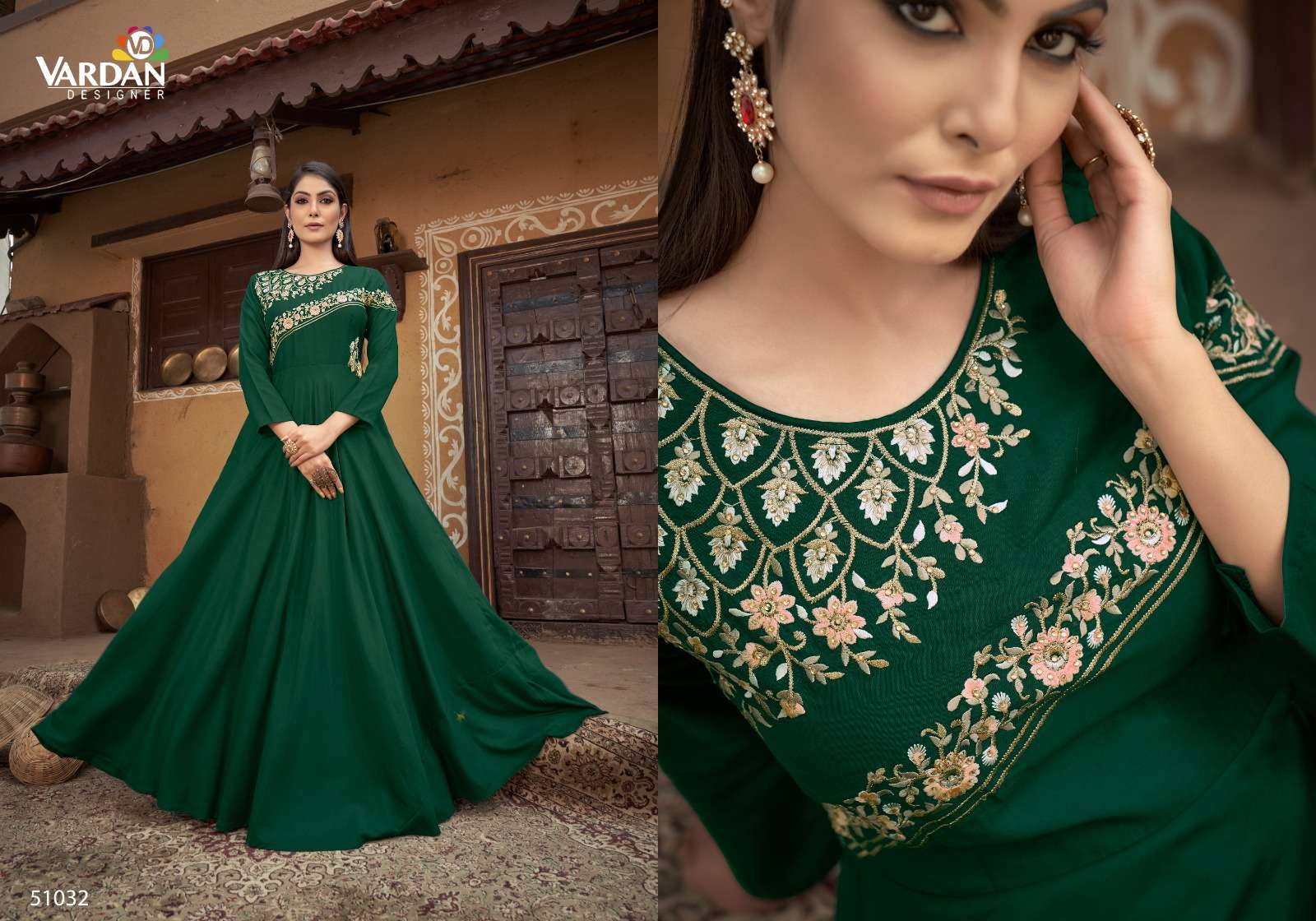 Sugar By Vardan Designer 51031 To 51033 Series Beautiful Stylish Fancy Colorful Casual Wear & Ethnic Wear Heavy Muslin Embroidered Gowns At Wholesale Price