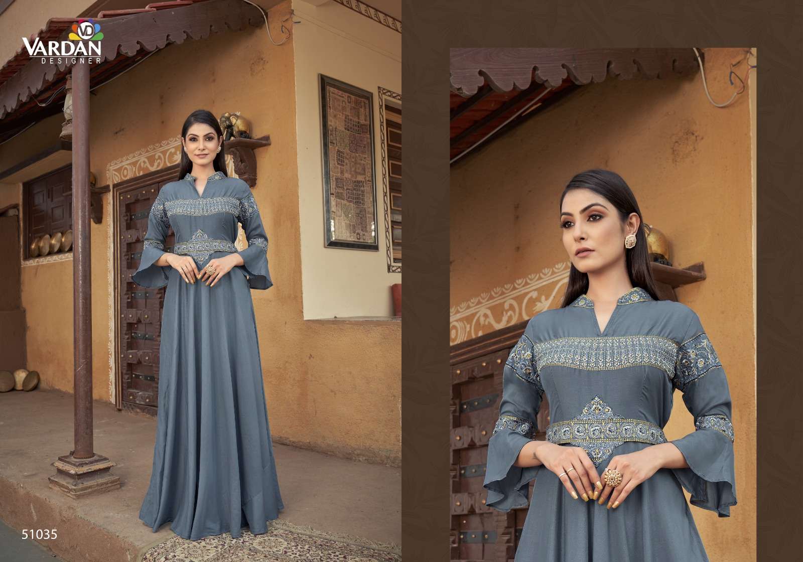 Sugar Vol-2 By Vardan Designer 51034 To 51036 Series Beautiful Stylish Fancy Colorful Casual Wear & Ethnic Wear Heavy Muslin Embroidered Gowns At Wholesale Price