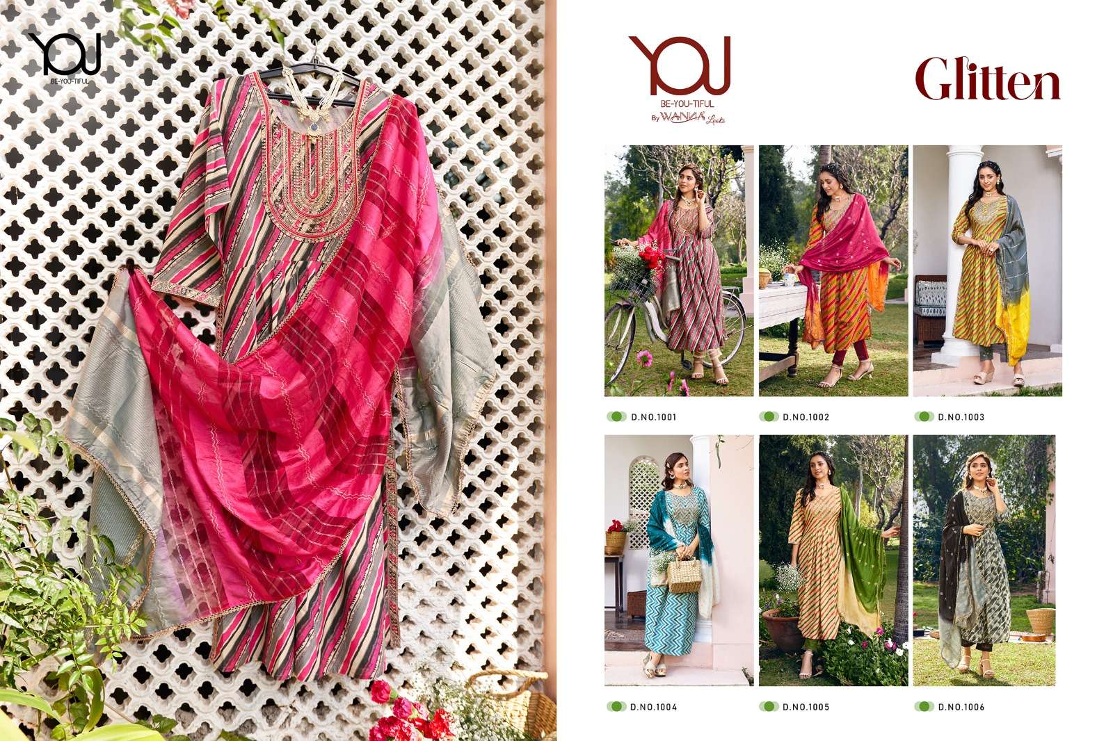 Glitter By You 1001 To 1006 Series Beautiful Festive Suits Colorful Stylish Fancy Casual Wear & Ethnic Wear Pure Cotton Print Dresses At Wholesale Price