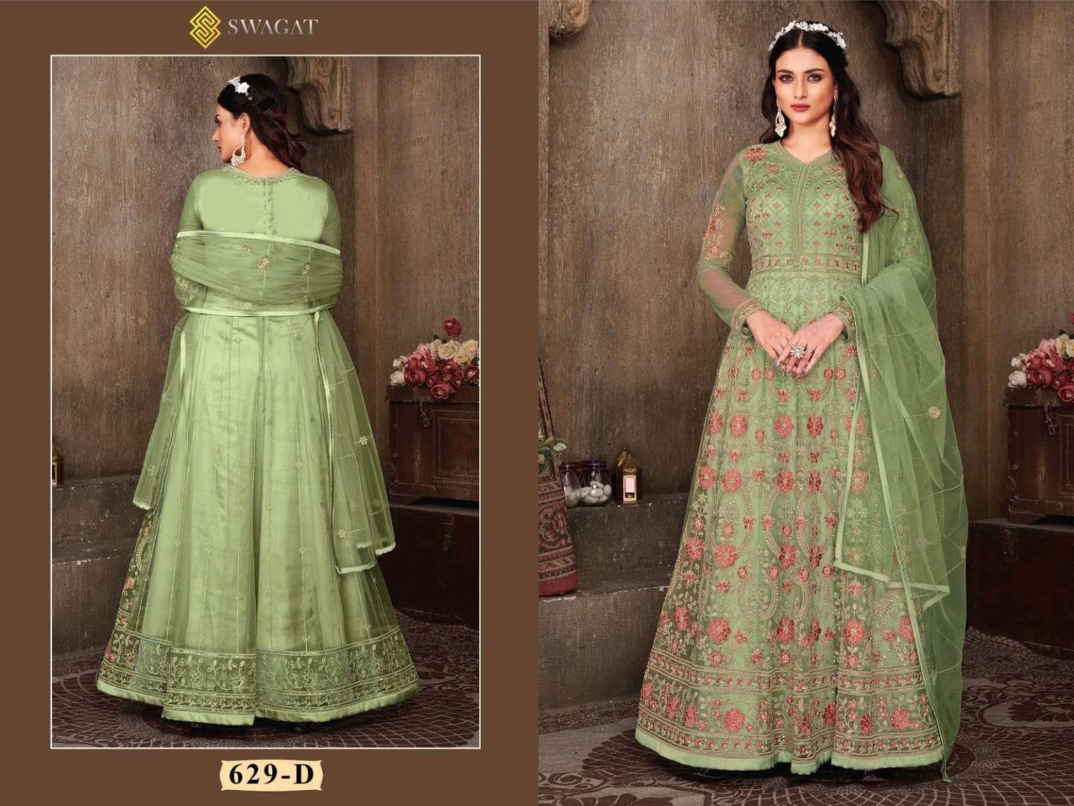 Swagat 629 Colours By Swagat 629-A To 629-D Series Beautiful Stylish Anarkali Suits Fancy Colorful Casual Wear & Ethnic Wear & Ready To Wear Net Dresses At Wholesale Price