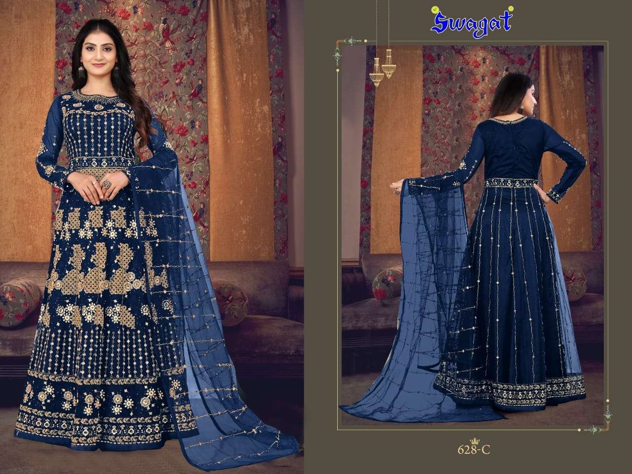 Swagat 628 Colours By Swagat 628-A To 628-D Series Beautiful Stylish Anarkali Suits Fancy Colorful Casual Wear & Ethnic Wear & Ready To Wear Net Dresses At Wholesale Price