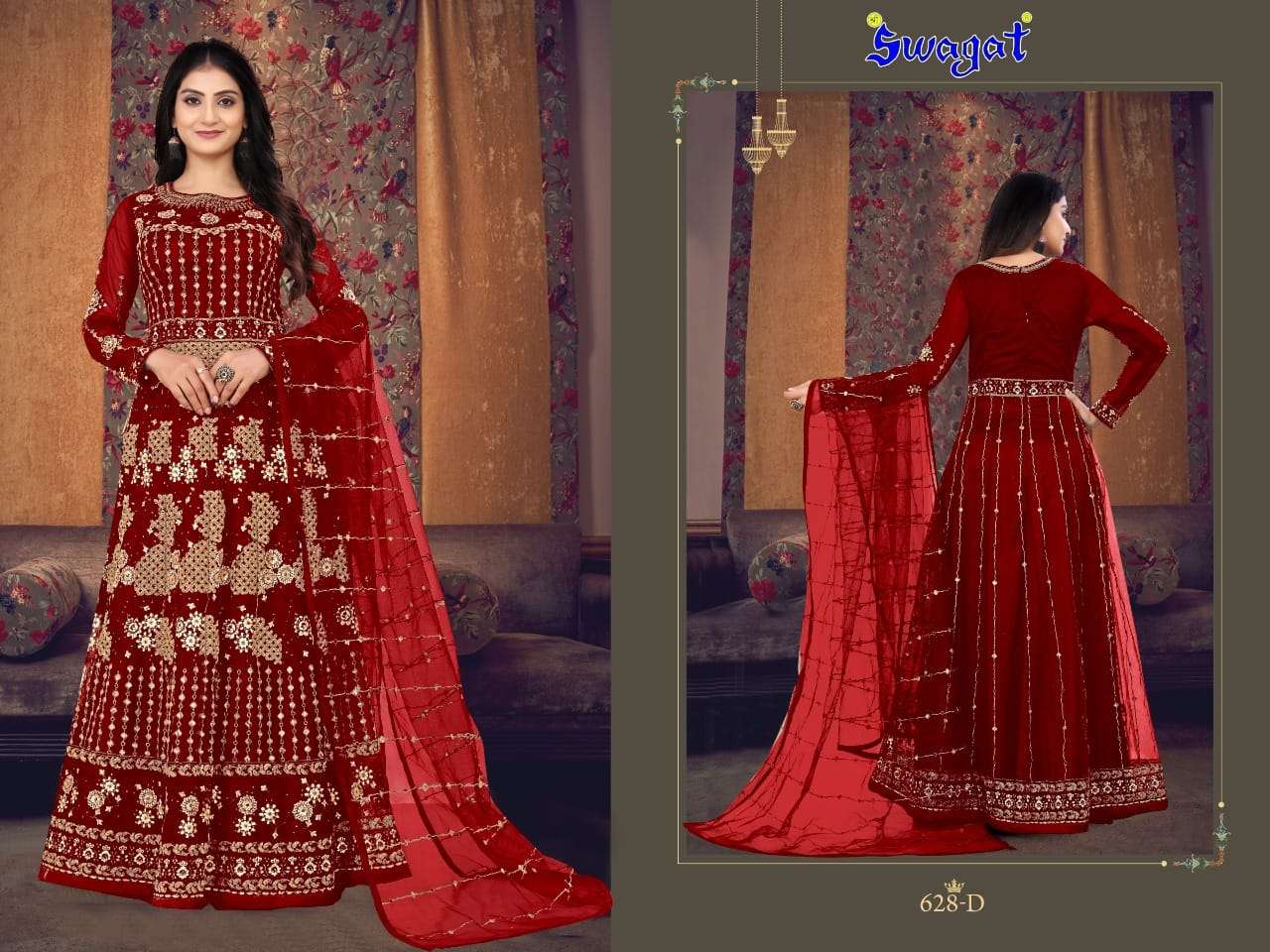 Swagat 628 Colours By Swagat 628-A To 628-D Series Beautiful Stylish Anarkali Suits Fancy Colorful Casual Wear & Ethnic Wear & Ready To Wear Net Dresses At Wholesale Price
