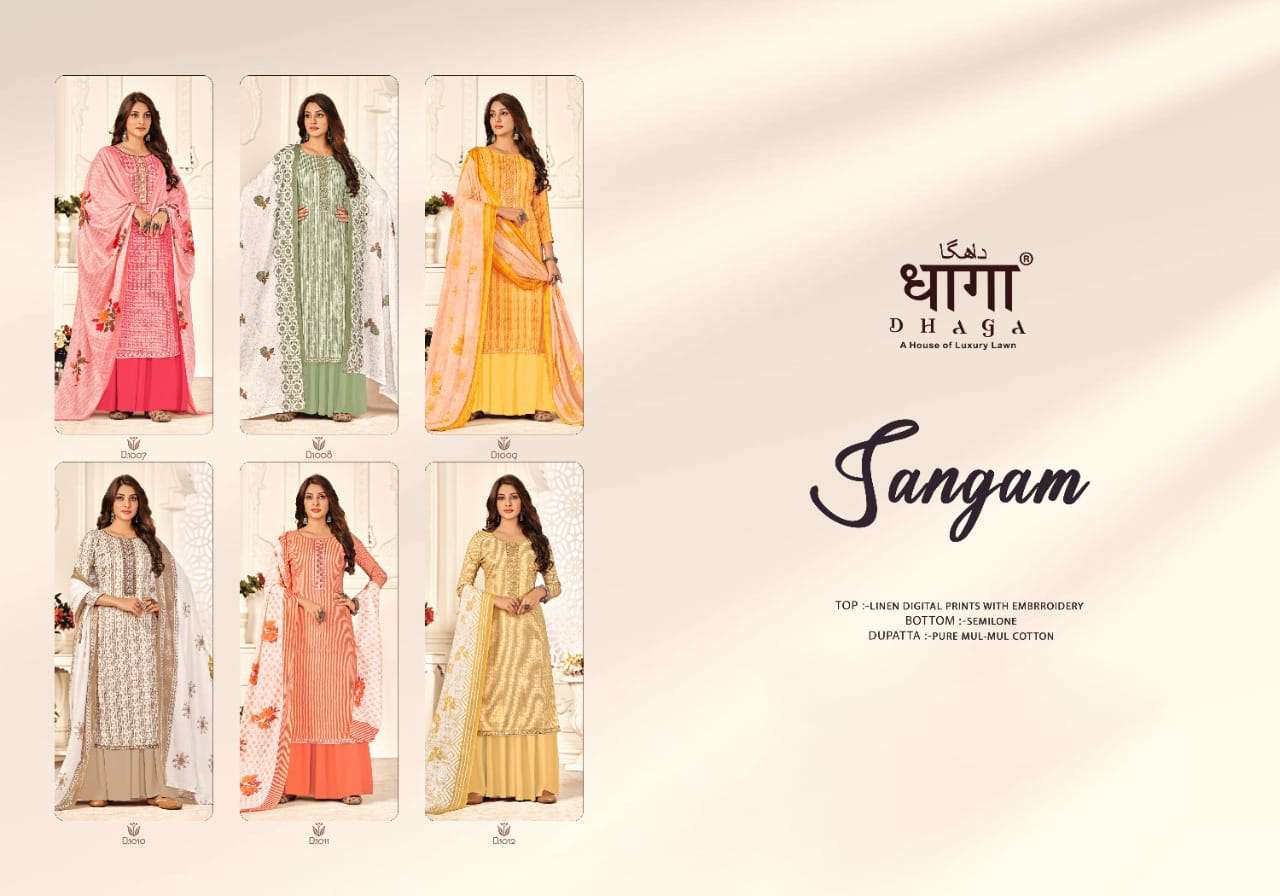 Sangam By Dhaga 1007 To 1012 Series Beautiful Stylish Suits Fancy Colorful Casual Wear & Ethnic Wear & Ready To Wear Linen Digital Print Dresses At Wholesale Price