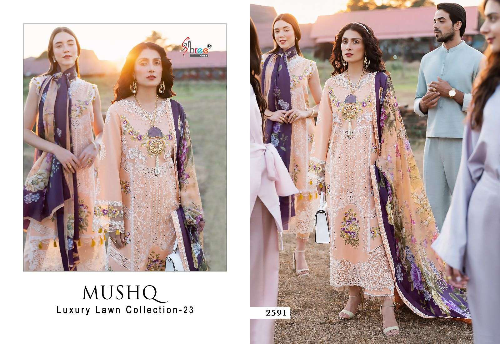 Mushq Luxury Lawn Collection-23 By Shree Fabs 2590 To 2595 Series Beautiful Pakistani Suits Colorful Stylish Fancy Casual Wear & Ethnic Wear Cotton Embroidered Dresses At Wholesale Price