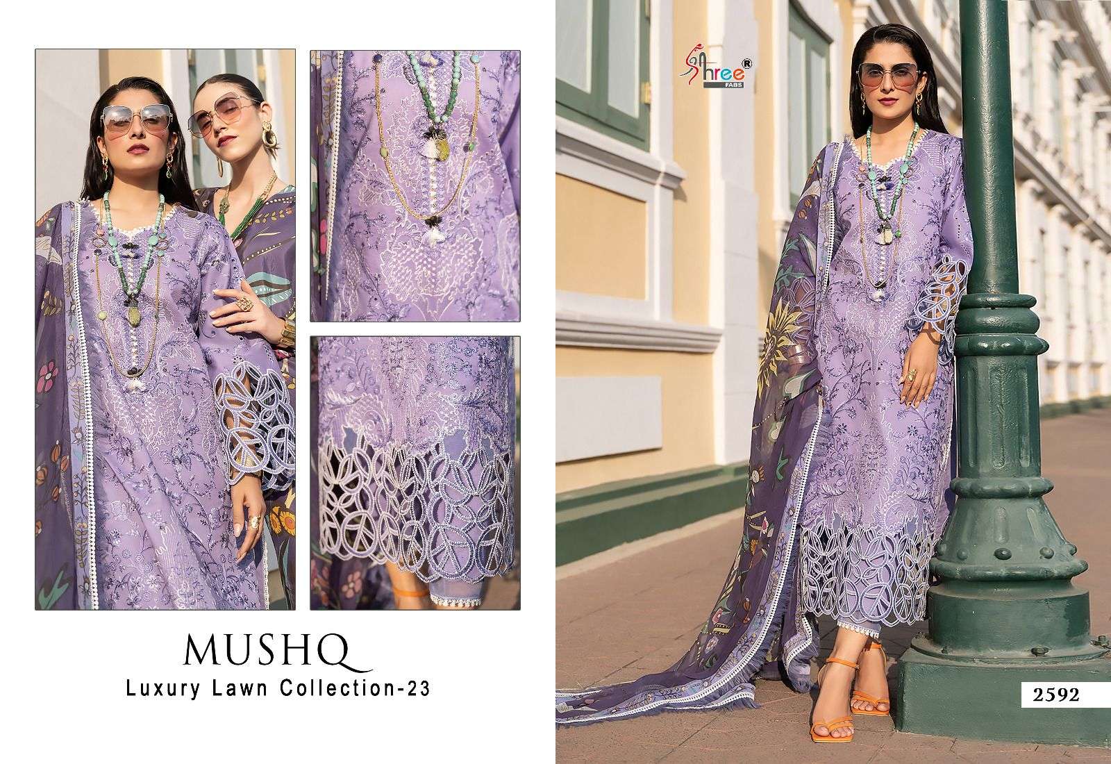 Mushq Luxury Lawn Collection-23 By Shree Fabs 2590 To 2595 Series Beautiful Pakistani Suits Colorful Stylish Fancy Casual Wear & Ethnic Wear Cotton Embroidered Dresses At Wholesale Price