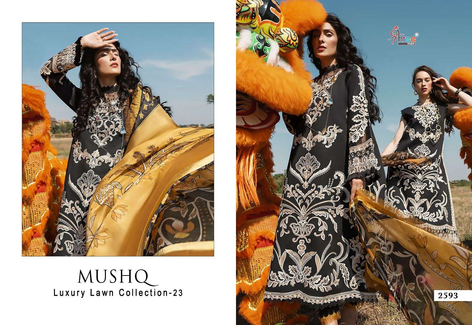 Mushq Luxury Lawn Collection-23 By Shree Fabs 2590 To 2595 Series Beautiful Pakistani Suits Colorful Stylish Fancy Casual Wear & Ethnic Wear Cotton Embroidered Dresses At Wholesale Price