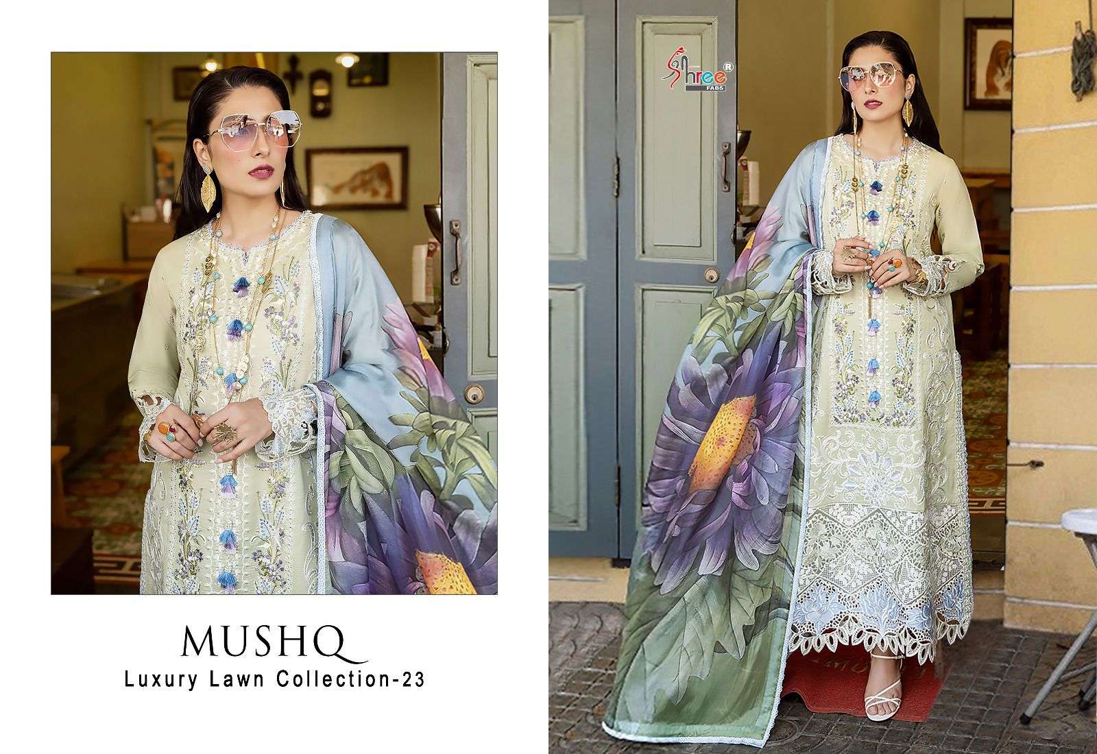 Mushq Luxury Lawn Collection-23 By Shree Fabs 2590 To 2595 Series Beautiful Pakistani Suits Colorful Stylish Fancy Casual Wear & Ethnic Wear Cotton Embroidered Dresses At Wholesale Price