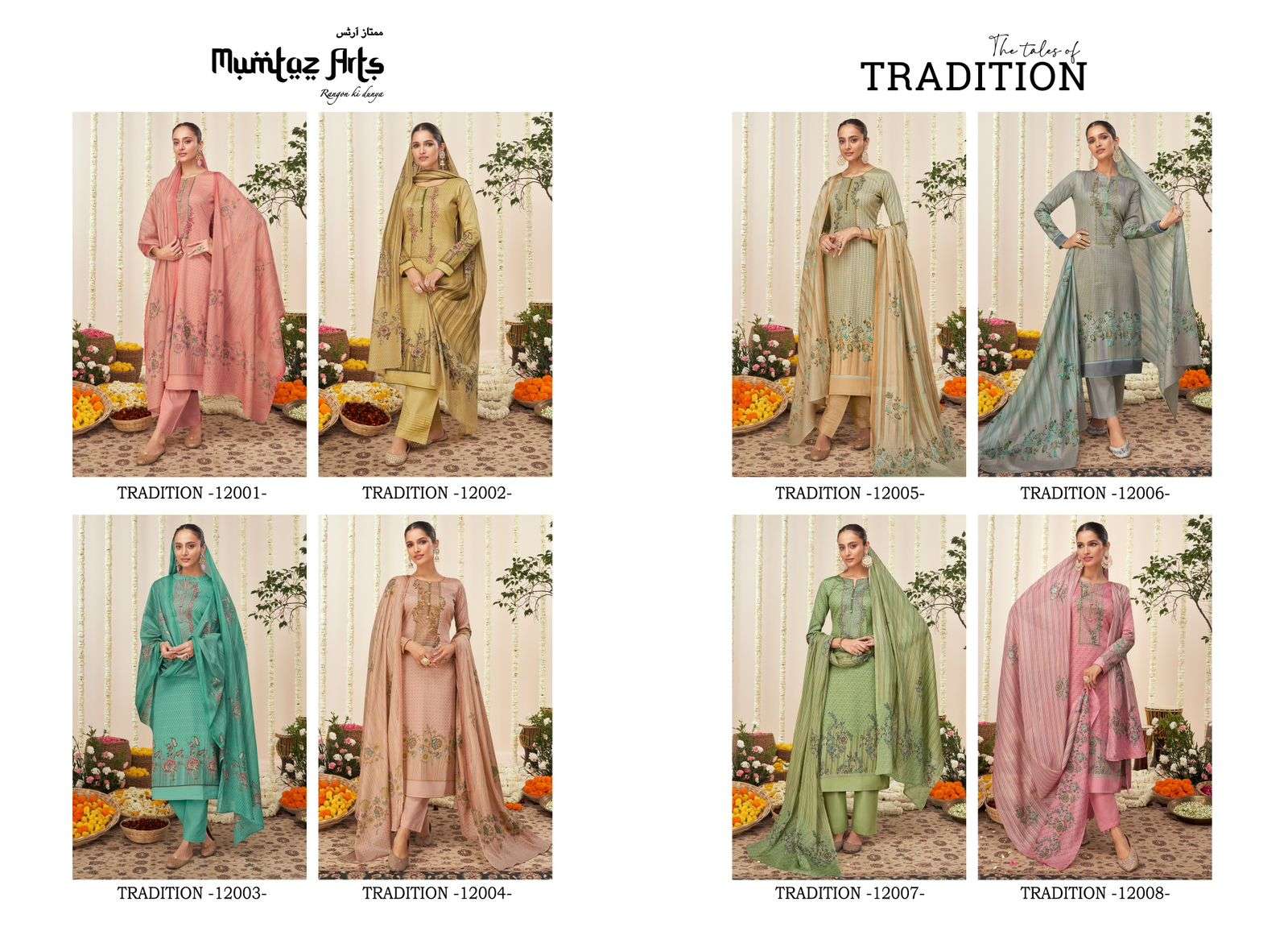 Tradition By Mumtaz Arts 12001 To 12008 Series Designer Festive Suits Collection Beautiful Stylish Fancy Colorful Party Wear & Occasional Wear Pure Viscose Satin Embroidered Dresses At Wholesale Price
