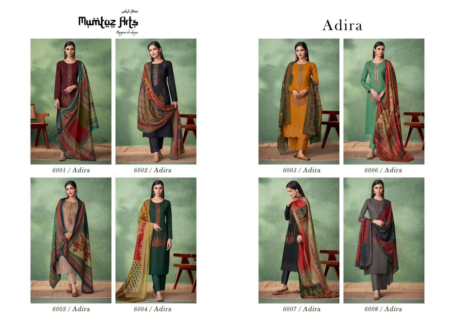 Adira By Mumtaz Arts 6001 To 6008 Series Designer Festive Suits Collection Beautiful Stylish Fancy Colorful Party Wear & Occasional Wear Pure Jam Satin Embroidered Dresses At Wholesale Price