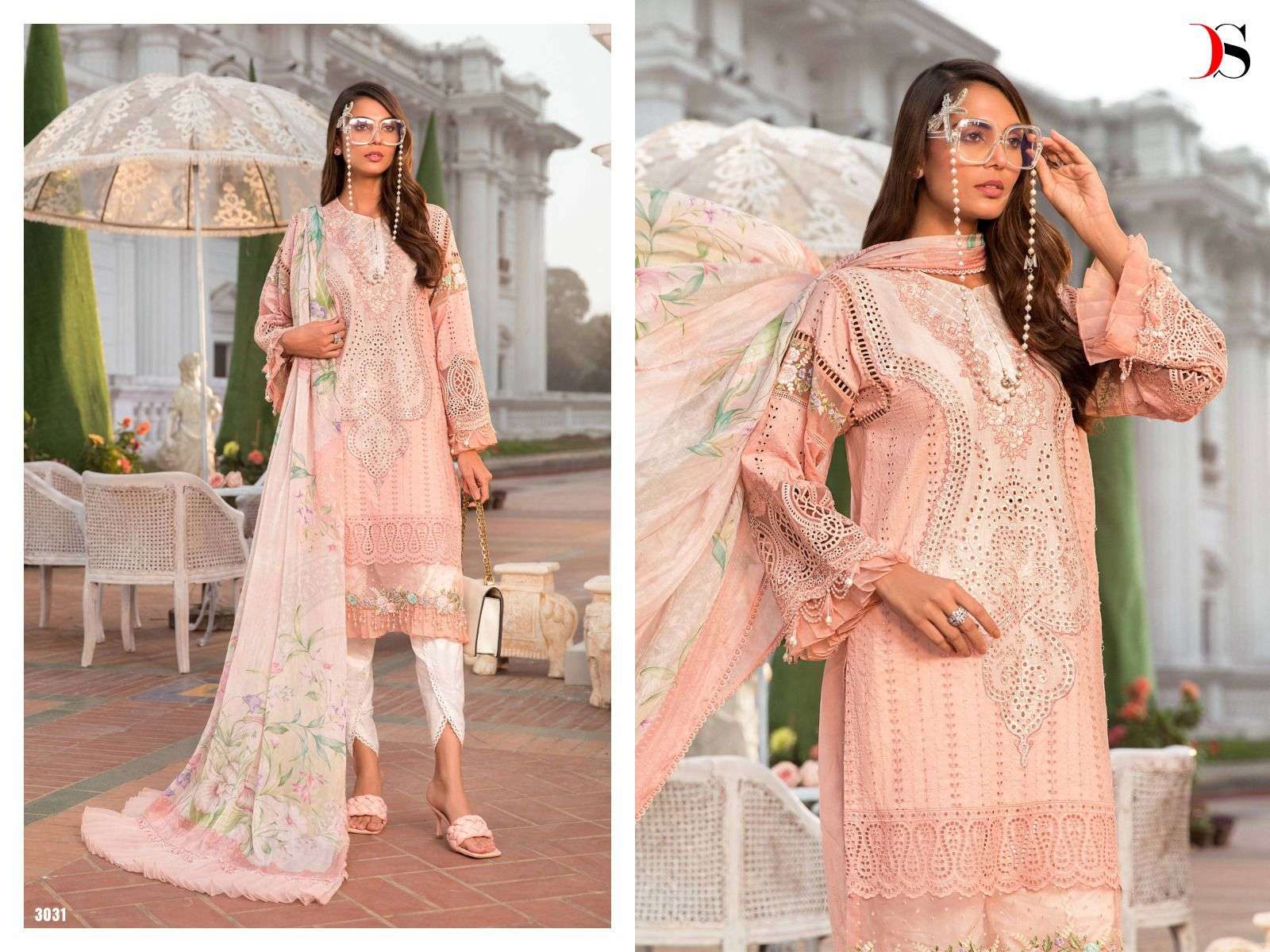 Maria.B Spring Collection By Deepsy Suits 3031 To 3035 Series Designer Pakistani Suits Collection Beautiful Stylish Fancy Colorful Party Wear & Occasional Wear Pure Cotton Embroidered Dresses At Wholesale Price