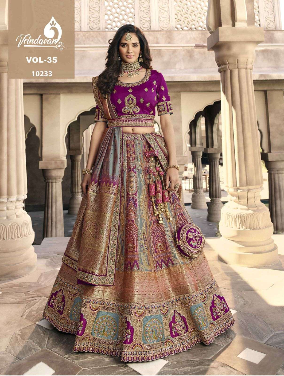 Vrindavan Vol-35 By Vrindavan 10231 To 10239 Series Indian Traditional Beautiful Stylish Designer Banarasi Silk Jacquard Embroidered Party Wear Banarasi Silk Lehengas At Wholesale Price