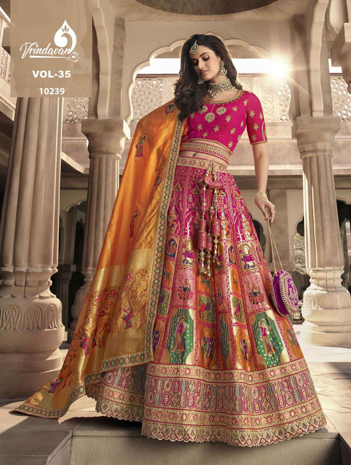 Vrindavan Vol-35 By Vrindavan 10231 To 10239 Series Indian Traditional Beautiful Stylish Designer Banarasi Silk Jacquard Embroidered Party Wear Banarasi Silk Lehengas At Wholesale Price