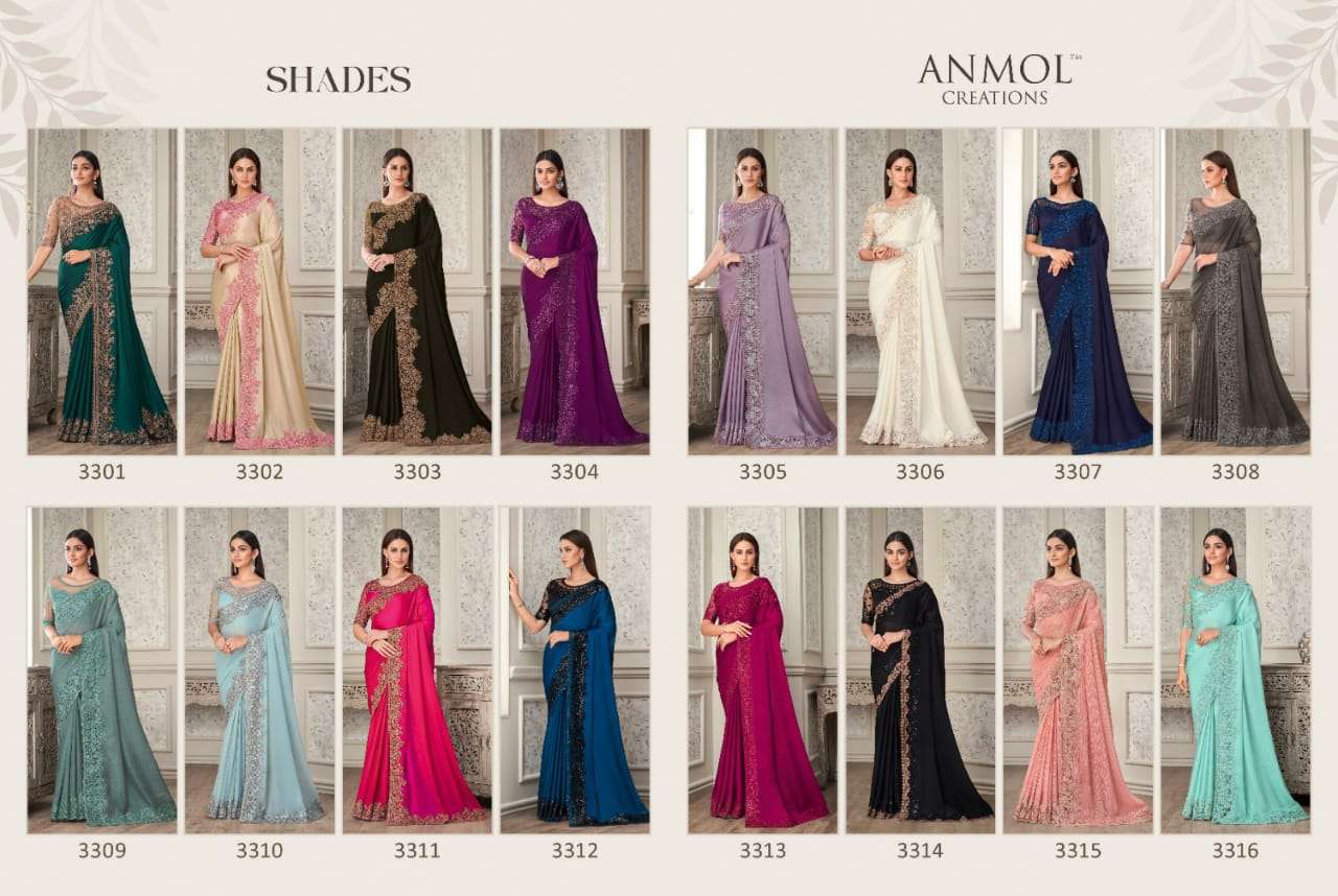 Shades Vol-7 By Anmol Creation 3301 To 3316 Series Indian Traditional Wear Collection Beautiful Stylish Fancy Colorful Party Wear & Occasional Wear Silk/Georgette Sarees At Wholesale Price