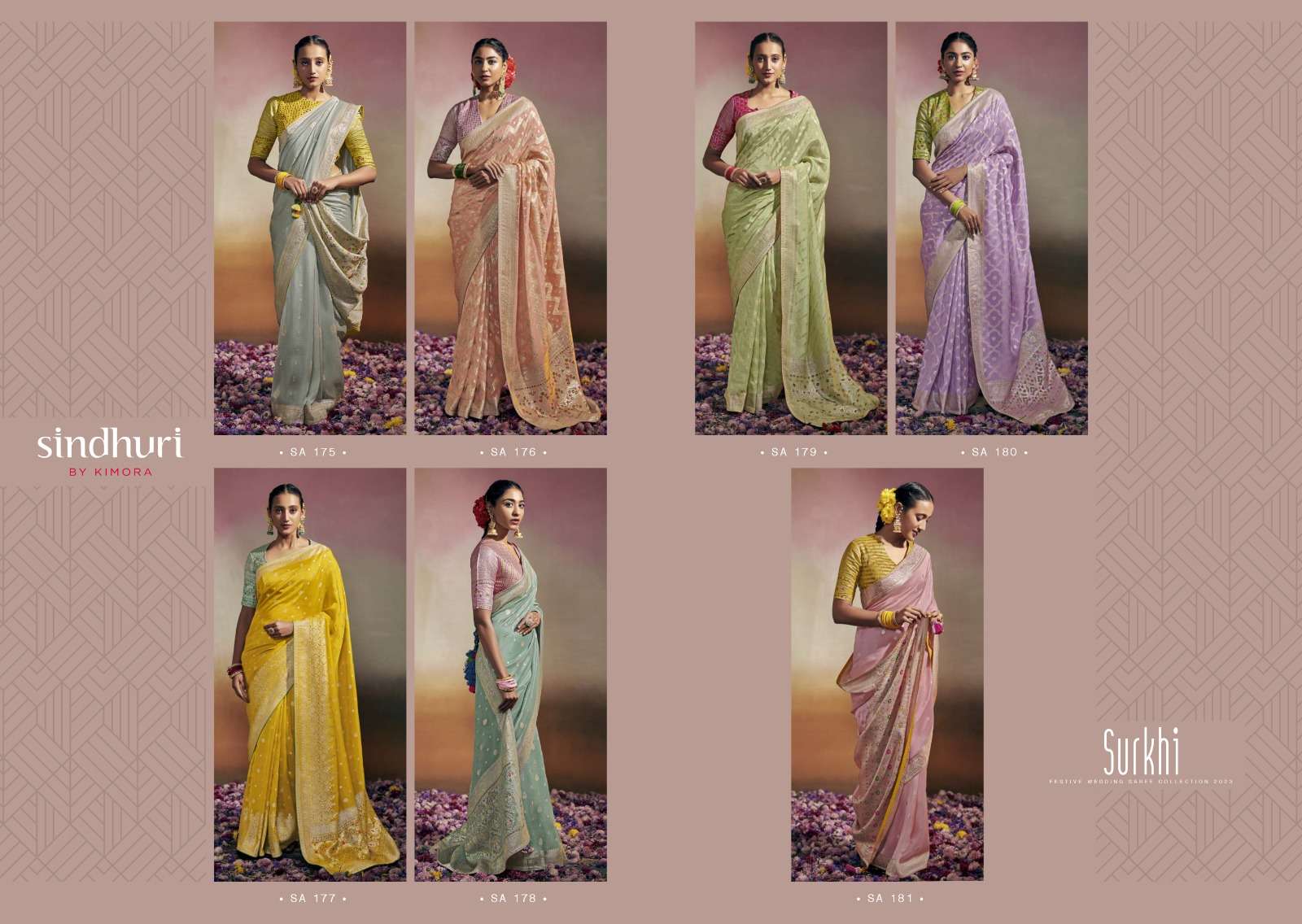 Sindhuri Surkhi By Kimora Fashion 175 To 181 Series Indian Traditional Wear Collection Beautiful Stylish Fancy Colorful Party Wear & Occasional Wear Fancy Sarees At Wholesale Price
