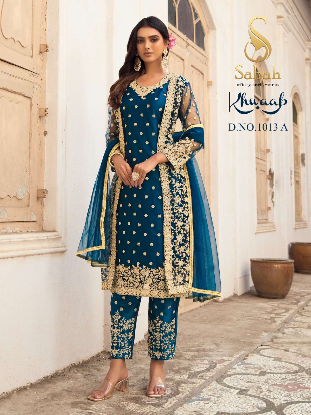 Khwaab 1013 Colours By Sabah 1013-A To 1013-H Series Designer Anarkali Suits Beautiful Fancy Colorful Stylish Party Wear & Occasional Wear Heavy Net Dresses At Wholesale Price