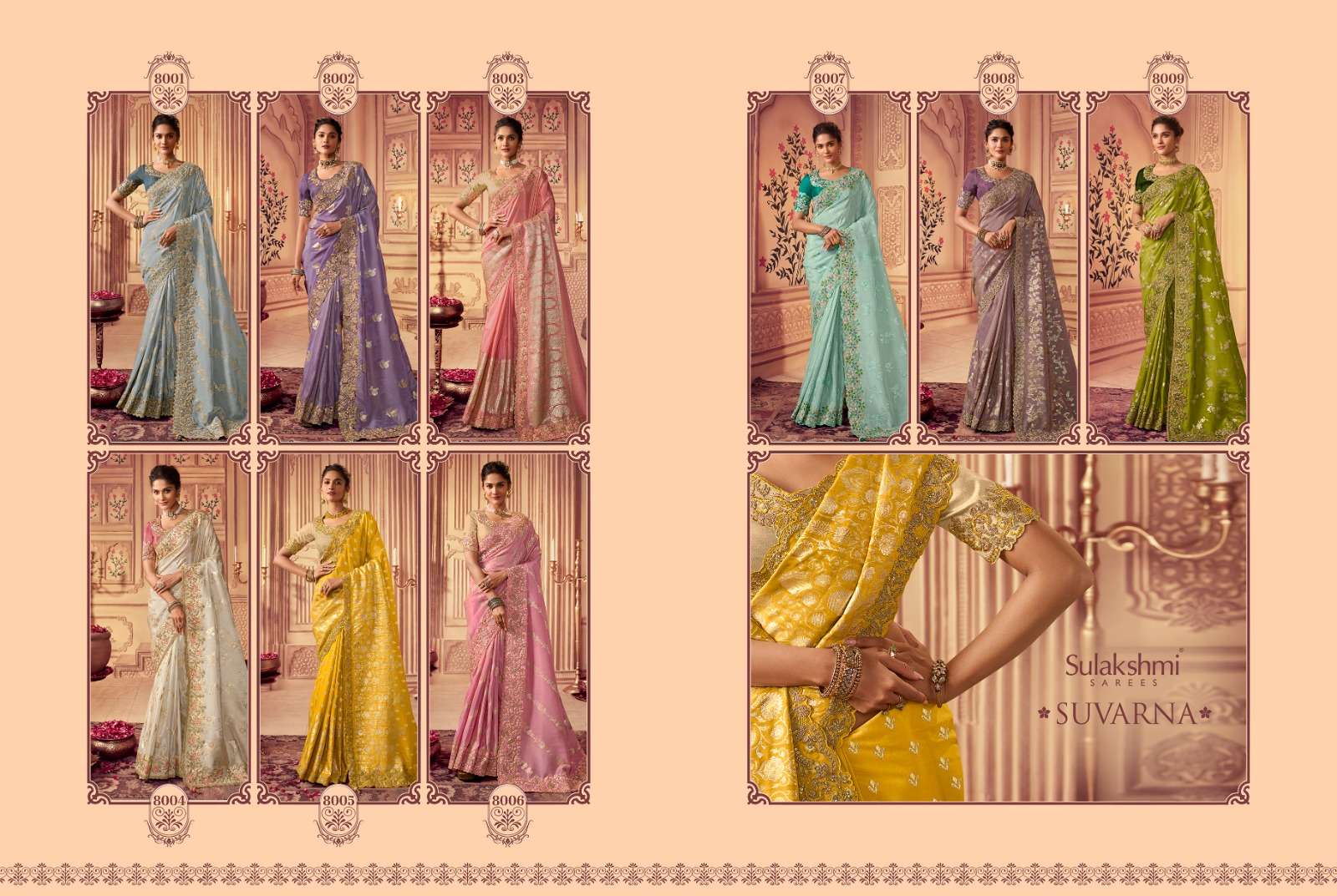Suvarna Vol-2 By Sulakshmi 8001 To 8009 Series Indian Traditional Wear Collection Beautiful Stylish Fancy Colorful Party Wear & Occasional Wear Chinnon Georgette Sarees At Wholesale Price