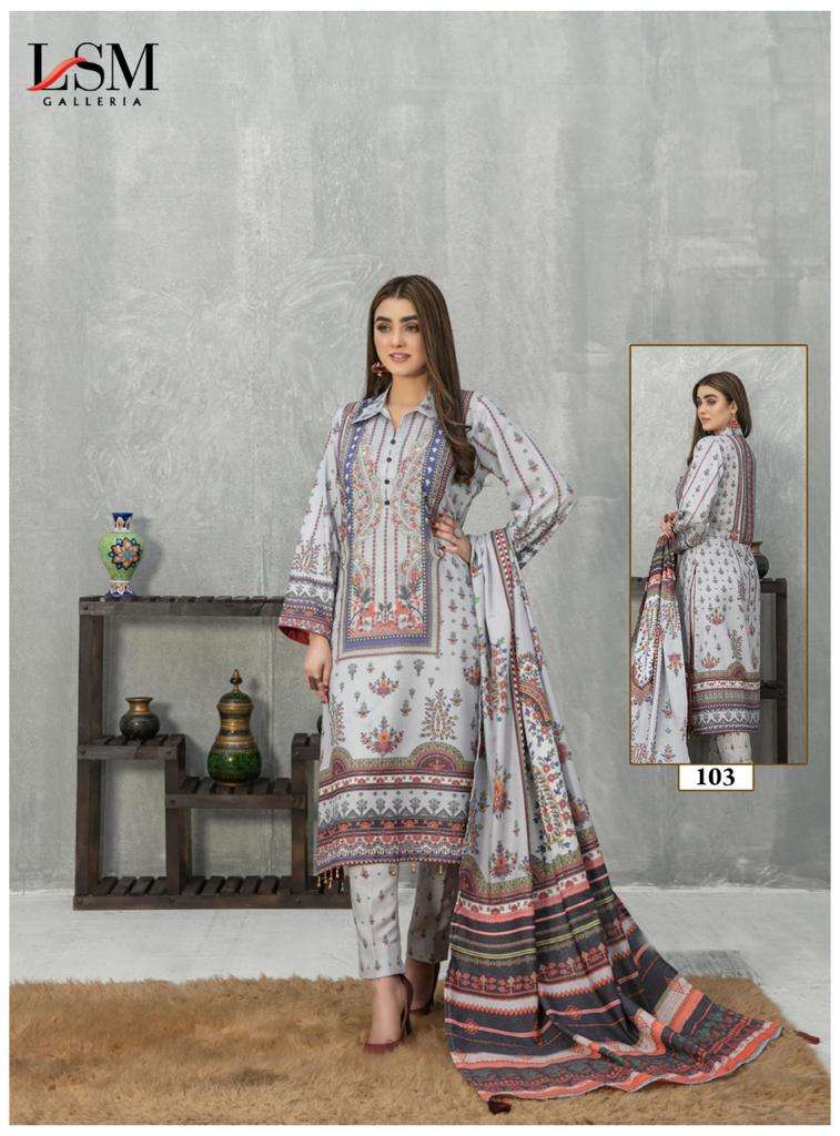 Sana Samia By Lsm Galleria 101 To 106 Series Beautiful Suits Stylish Colorful Fancy Casual Wear & Ethnic Wear Pure Lawn Print Dresses At Wholesale Price