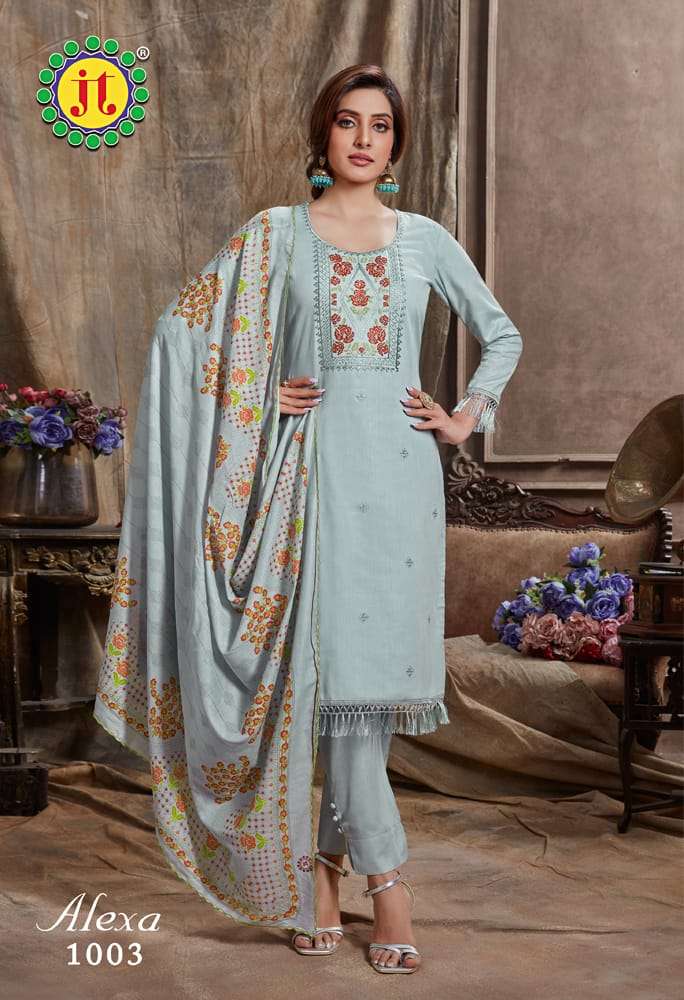 Alexa By JT 1001 To 1008 Series Beautiful Suits Stylish Colorful Fancy Casual Wear & Ethnic Wear Pure Cotton Print Dresses At Wholesale Price