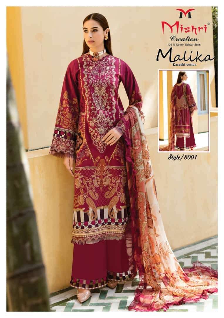 Mallika Vol-8 By Mishri 8001 To 8006 Series Beautiful Suits Stylish Colorful Fancy Casual Wear & Ethnic Wear Cotton Print Dresses At Wholesale Price