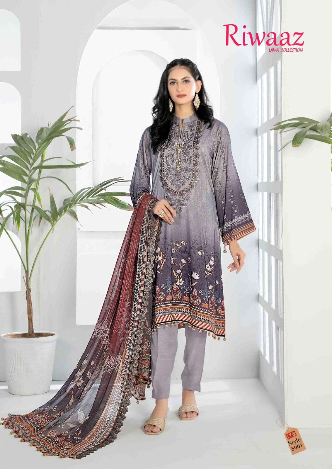 Riwaaz Vol-5 By Madhav Fashion 5001 To 5006 Series Beautiful Stylish Suits Fancy Colorful Casual Wear & Ethnic Wear & Ready To Wear Pure Lawn Embroidered Dresses At Wholesale Price