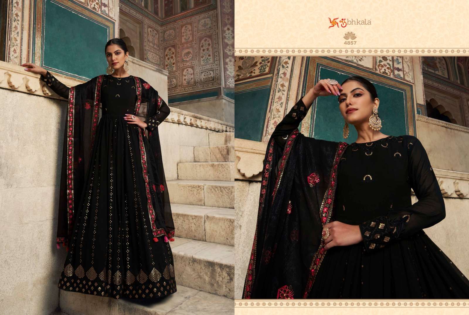 Flory Vol-29 By Shubhkala 4851 To 4857 Series Beautiful Stylish Fancy Colorful Casual Wear & Ethnic Wear Georgette Gowns With Dupatta At Wholesale Price