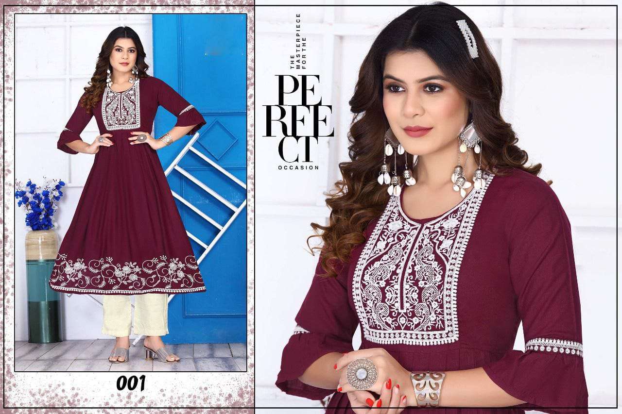 Fiona Vol-1 By Kaamiri 001 To 008 Series Designer Stylish Fancy Colorful Beautiful Party Wear & Ethnic Wear Collection Rayon Embroidered Kurtis At Wholesale Price