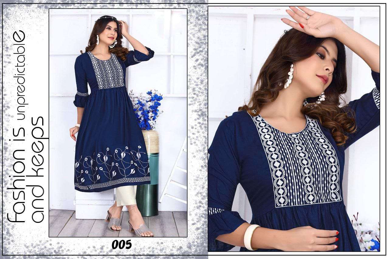 Fiona Vol-1 By Kaamiri 001 To 008 Series Designer Stylish Fancy Colorful Beautiful Party Wear & Ethnic Wear Collection Rayon Embroidered Kurtis At Wholesale Price