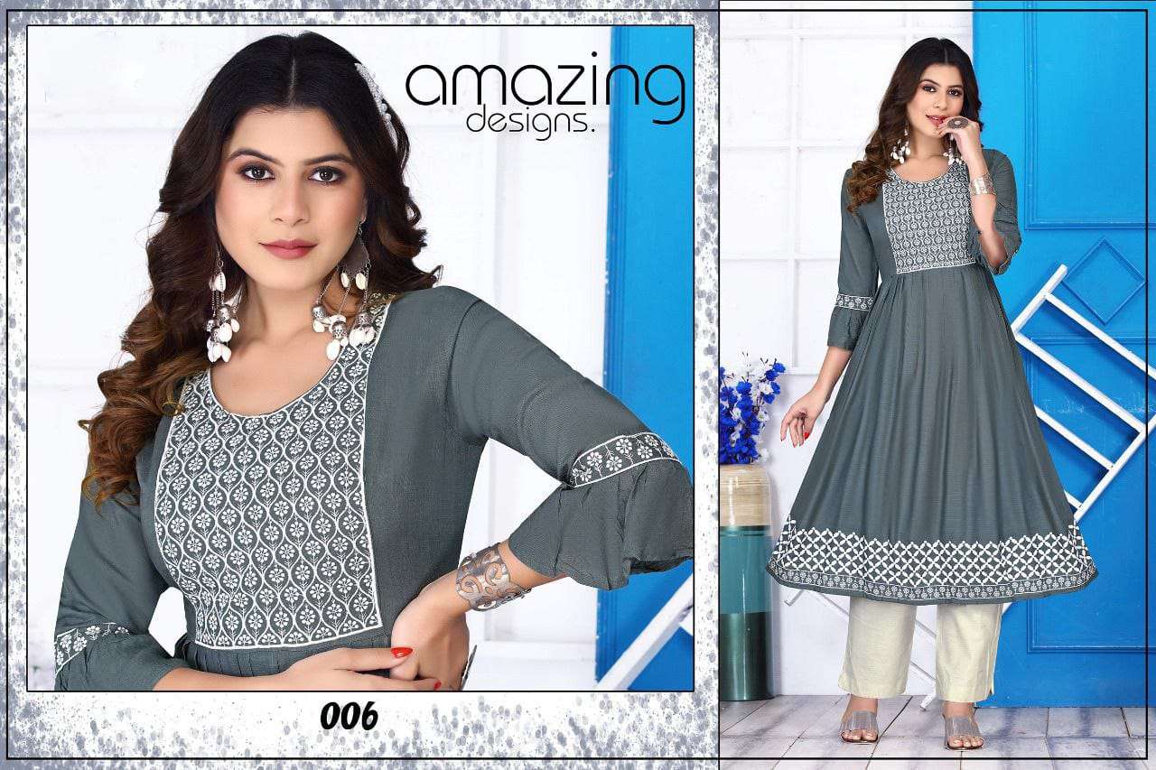 Fiona Vol-1 By Kaamiri 001 To 008 Series Designer Stylish Fancy Colorful Beautiful Party Wear & Ethnic Wear Collection Rayon Embroidered Kurtis At Wholesale Price