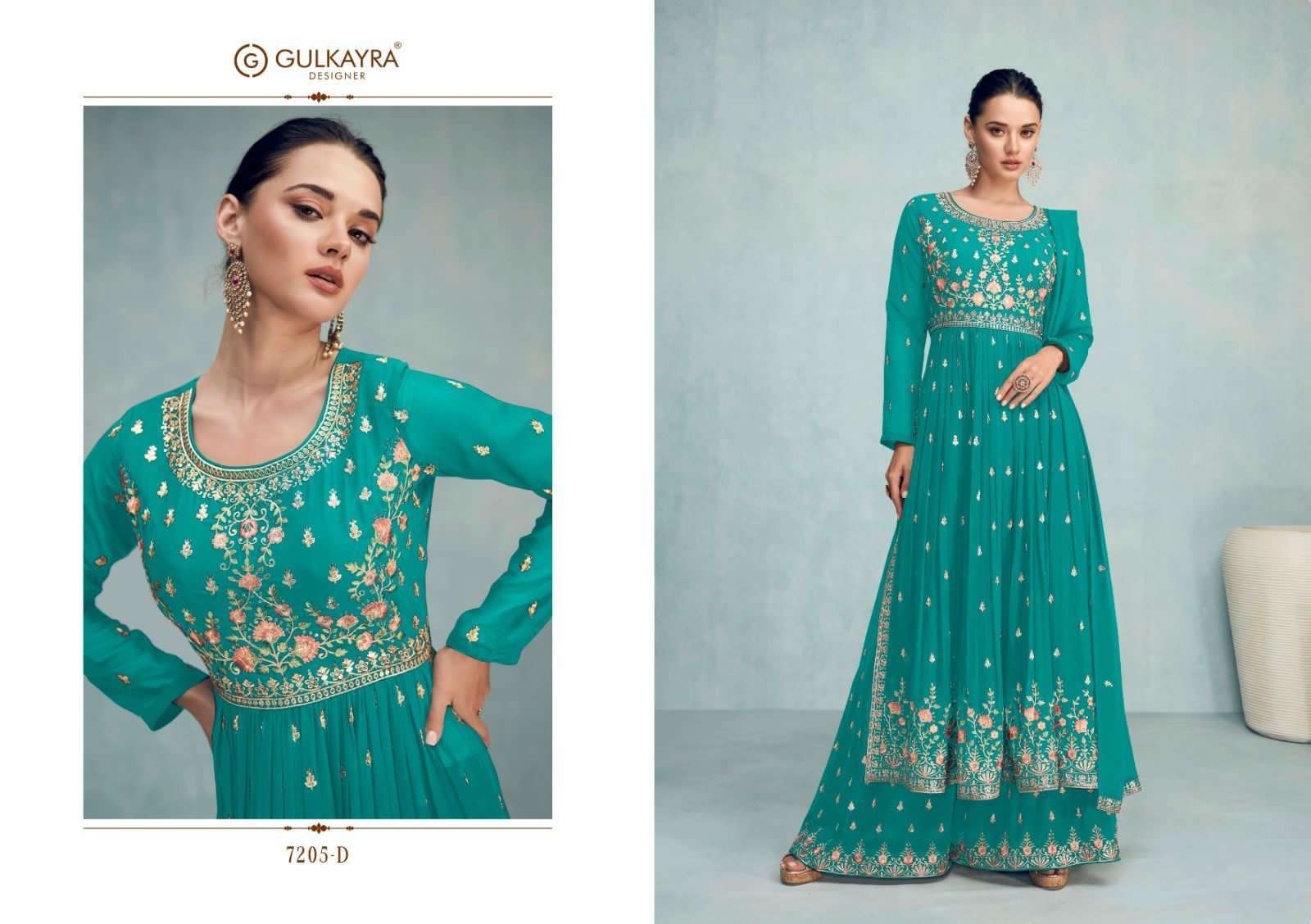 Nayra Vol-5 By Gulkayra Designer 7205-A To 7205-D Series Beautiful Stylish Sharara Suits Fancy Colorful Casual Wear & Ethnic Wear & Ready To Wear Georgette Dresses At Wholesale Price