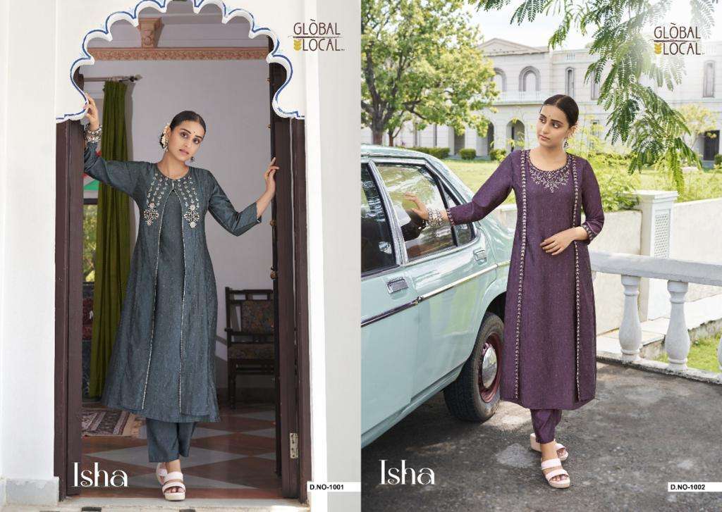 Isha By Global Local 1001 To 1004 Series Designer Stylish Fancy Colorful Beautiful Party Wear & Ethnic Wear Collection Muslin Print Kurtis At Wholesale Price