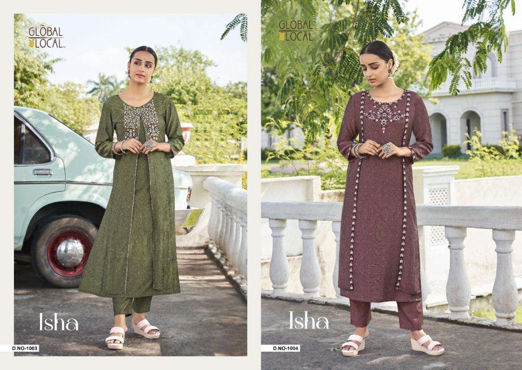 Isha By Global Local 1001 To 1004 Series Designer Stylish Fancy Colorful Beautiful Party Wear & Ethnic Wear Collection Muslin Print Kurtis At Wholesale Price