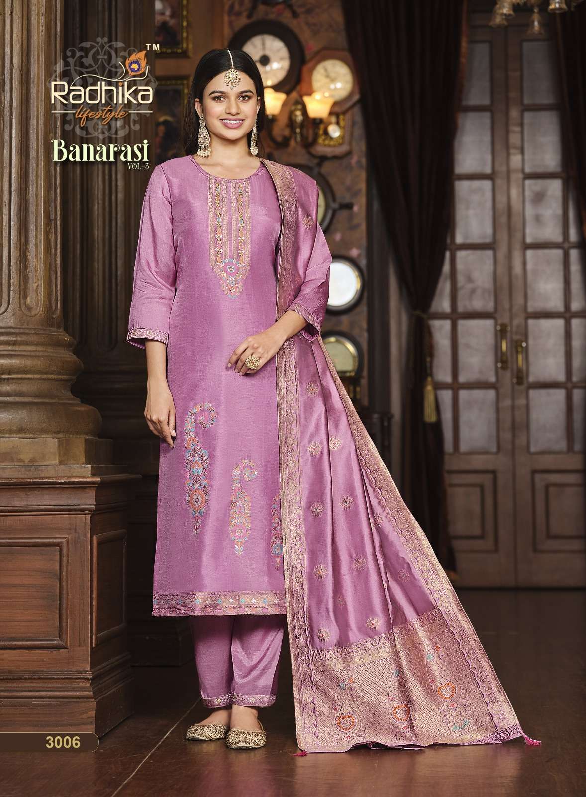 Banarasi Vol-3 By Radhika Lifestyle 3001 To 3006 Series Beautiful Stylish Suits Fancy Colorful Casual Wear & Ethnic Wear & Ready To Wear Pure Dola Silk Dresses At Wholesale Price