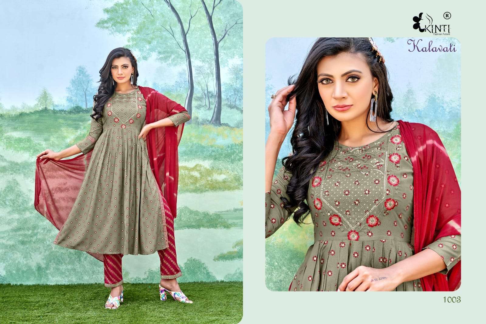 Kalawati By Kinti 1001 To 1006 Series Beautiful Stylish Suits Fancy Colorful Casual Wear & Ethnic Wear & Ready To Wear Heavy Rayon Dresses At Wholesale Price