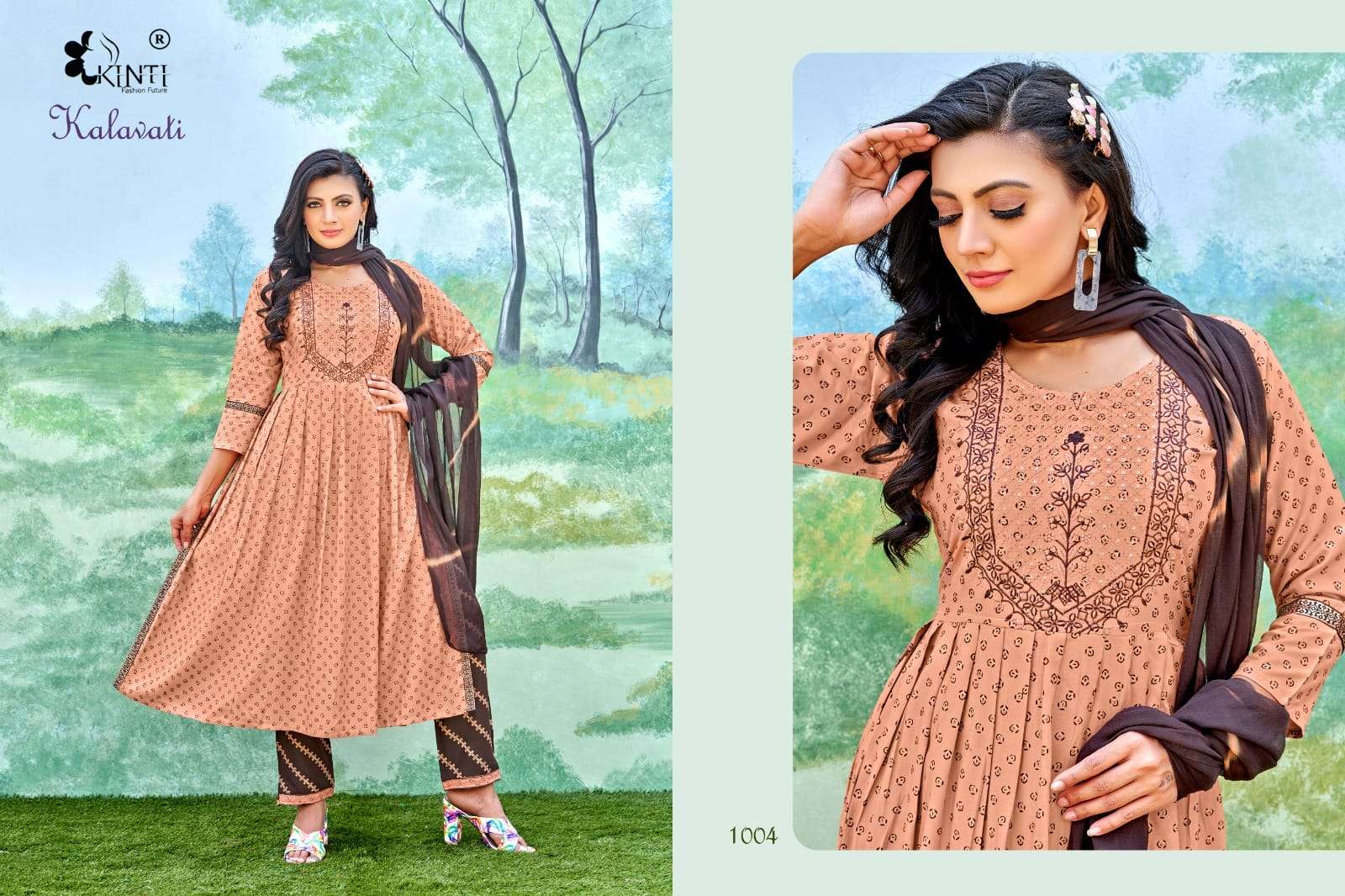 Kalawati By Kinti 1001 To 1006 Series Beautiful Stylish Suits Fancy Colorful Casual Wear & Ethnic Wear & Ready To Wear Heavy Rayon Dresses At Wholesale Price