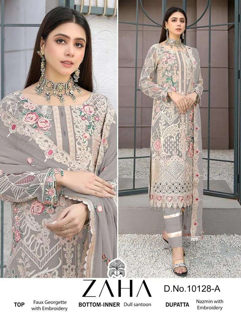 Haniya Vol-1 By Zaha 10128-A To 10128-D Series Pakistani Suits Beautiful Fancy Colorful Stylish Party Wear & Occasional Wear Faux Georgette Embroidery Dresses At Wholesale Price