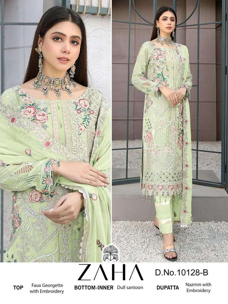 Haniya Vol-1 By Zaha 10128-A To 10128-D Series Pakistani Suits Beautiful Fancy Colorful Stylish Party Wear & Occasional Wear Faux Georgette Embroidery Dresses At Wholesale Price