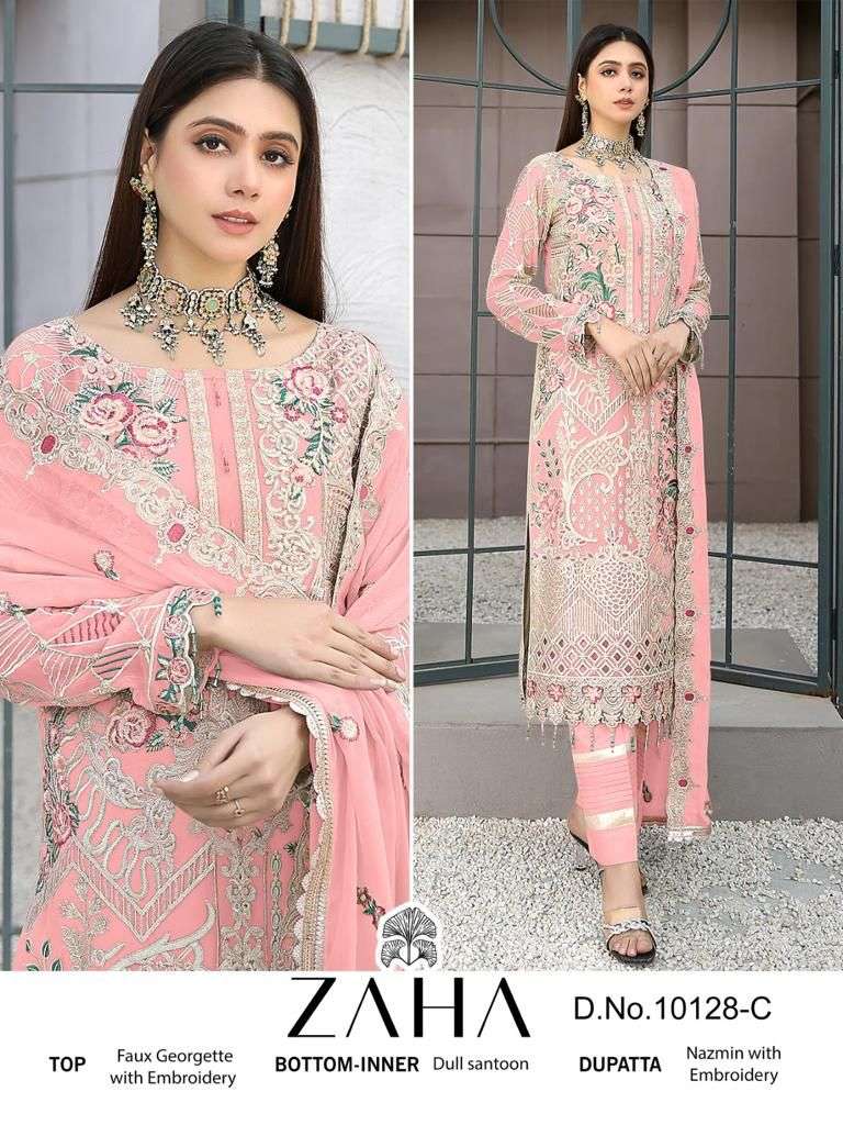 Haniya Vol-1 By Zaha 10128-A To 10128-D Series Pakistani Suits Beautiful Fancy Colorful Stylish Party Wear & Occasional Wear Faux Georgette Embroidery Dresses At Wholesale Price