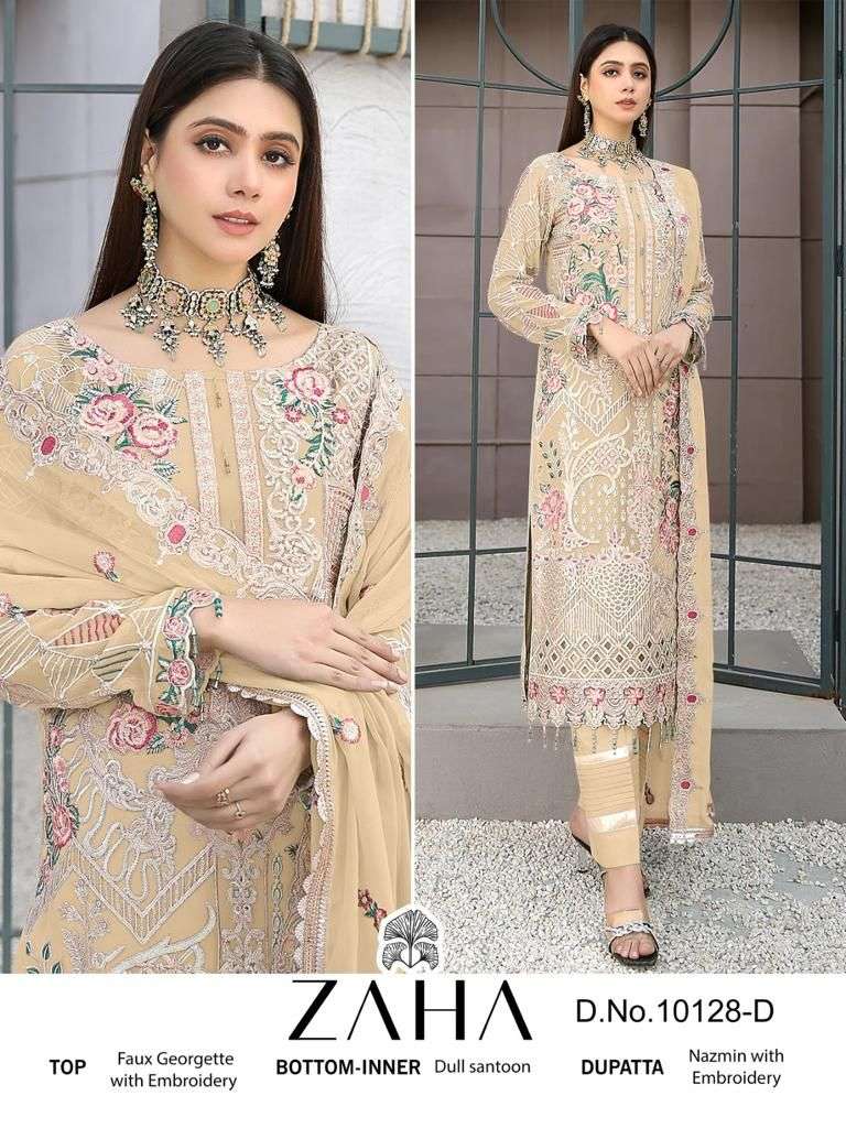 Haniya Vol-1 By Zaha 10128-A To 10128-D Series Pakistani Suits Beautiful Fancy Colorful Stylish Party Wear & Occasional Wear Faux Georgette Embroidery Dresses At Wholesale Price
