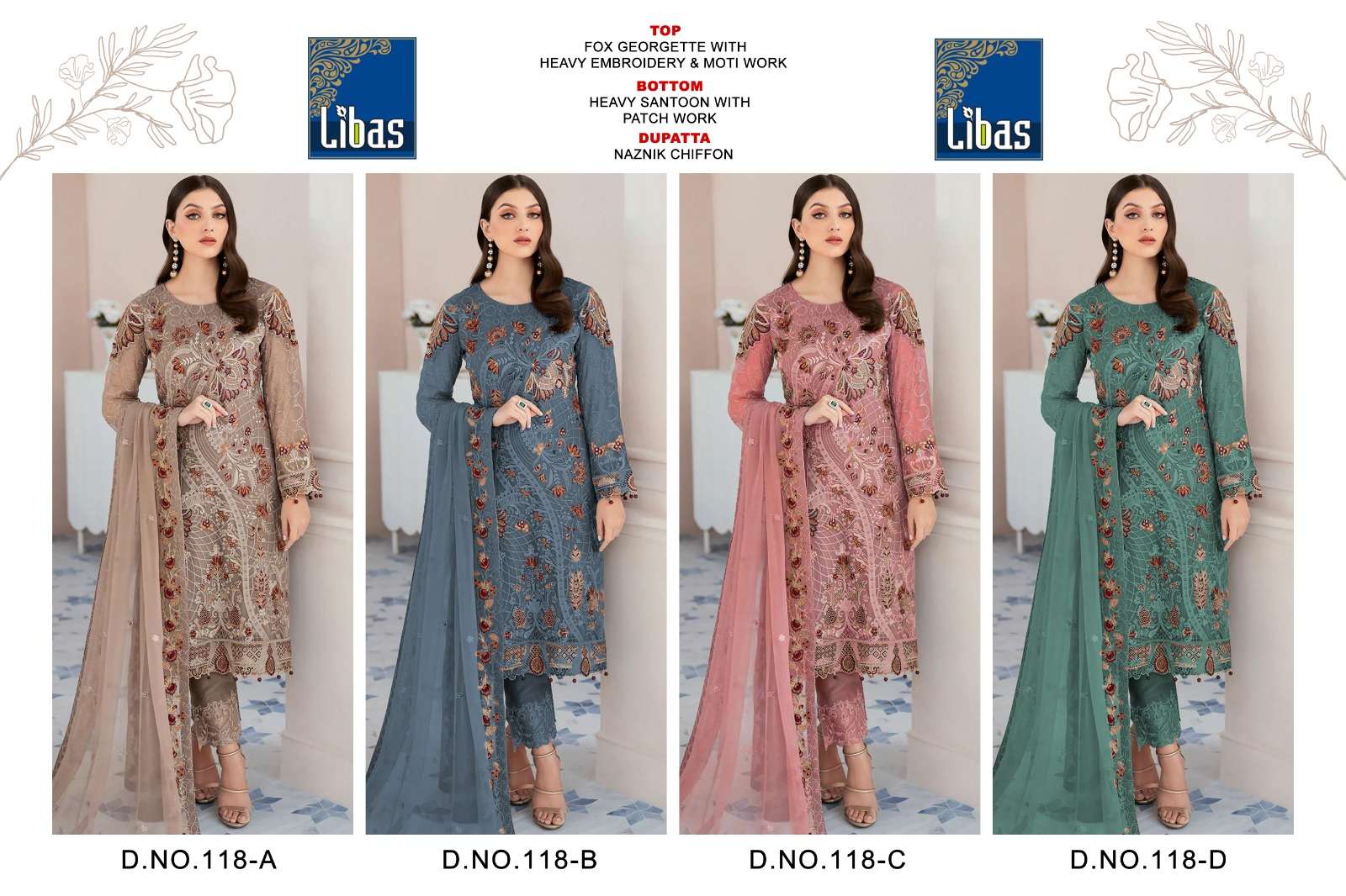 Libas 118 Colours By Libas 118-A To 118-D Series Beautiful Stylish Pakistani Suits Fancy Colorful Casual Wear & Ethnic Wear & Ready To Wear Faux Georgette Embroidered Dresses At Wholesale Price
